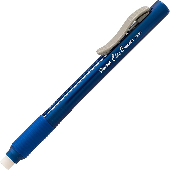Pentel Clic Eraser Grip Retractable Eraser with Grip Office Barrel Colors (Black, Red, Blue) 7 Pack