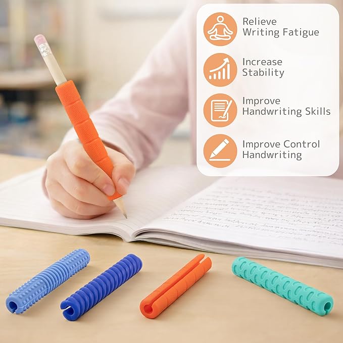 Textured Silicone Pencil Grips, Sensory Pencil Fidget Sleeves for Kids, Teens, Adults with ADHD, Autism, Anxiety Relief, Writing Aid Tools ADHD Tools (4 Packs)