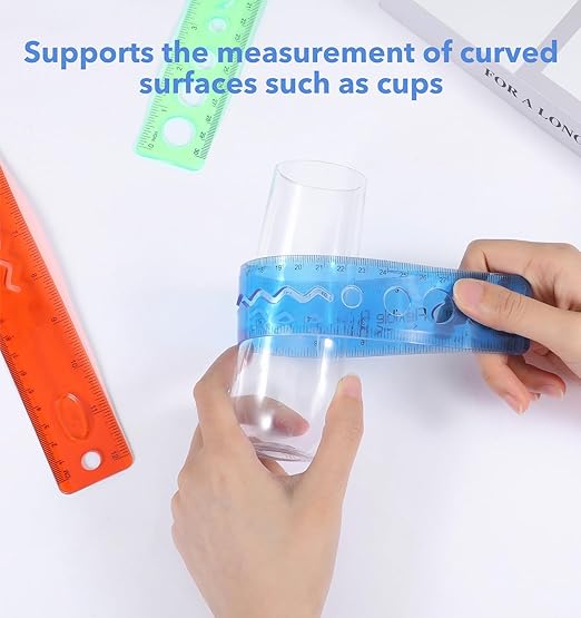 3 Pcs Flexible Ruler 12 Inch, Kids Ruler for School Soft Bendy with Inches and Centimeters, Ideal for Kids & Adults School Home Office Supplies, Red Blue Green