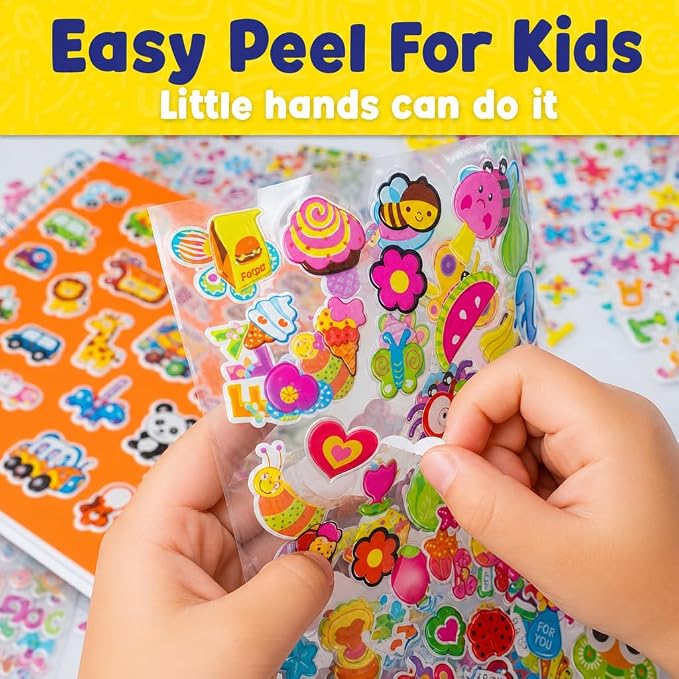 Purple Ladybug 1900+ Puffy Sticker Collection for Kids 4-8 - 80 Unique Reusable Sheets, Creative 3D Designs - Reward Stickers, Arts & Crafts Set, Travel Activities, Road Trip Essentials & Toys