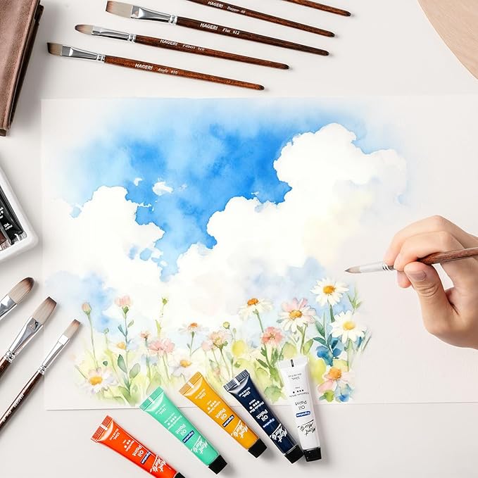 25 Pieces Paint Brushes, Expert Synthetic Nylon Bristles Paint Brush Kit with Palette Knife & Suede Leather Roll, Paint Brushes Set for Oil, Acrylic, Watercolor, Gouache and Detail Paintings