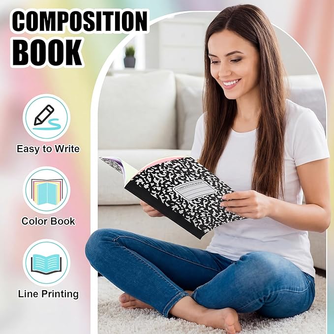 Henoyso 6 Pcs 120 Pages Colored Paper Notebooks 9.75" x 7.5" Pastel Colors Lined Paper Notebook Wide Ruled Marble Notebooks Journals Bulk for Office Supplies(Black Marble)