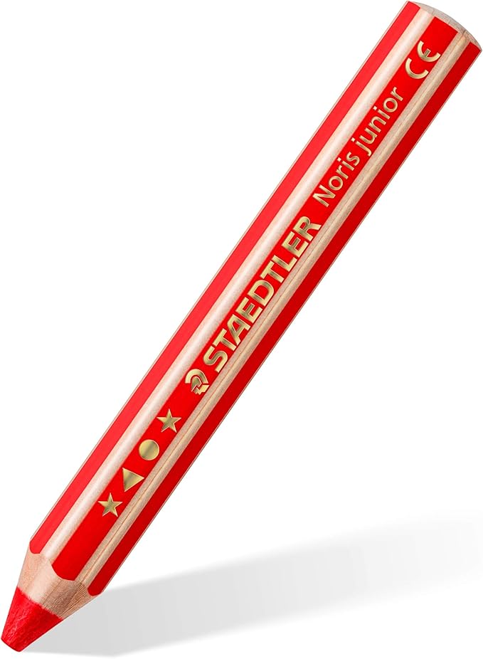 STAEDTLER Noris Junior 3-in-1 Jumbo Coloring Pencils: 12 Count - Colored Pencil, Wax Crayon, & Watercolor Pencil All In One, Toddler & Preschool Art for Ages 2+, With Sharpener, Non-Toxic, Easy Grip