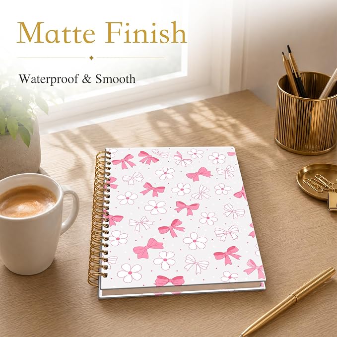 ATJFKIXL Cute Spiral Journal Notebook, A5 120 Page College Ruled Wirebound Notebook, Soft Cover for Students Office Notes and Planning - Pink Bow Daisy