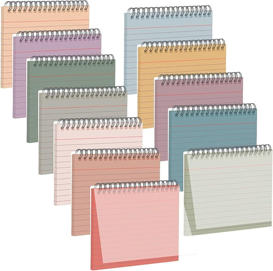 12 Packs Large Index Cards with Ring set 4x6 Colored College Ruled Notecards with Waterproof Covers Spiral Flashcards Spiral Index Card Set for Studying School Office Home Supplies(Vintage)