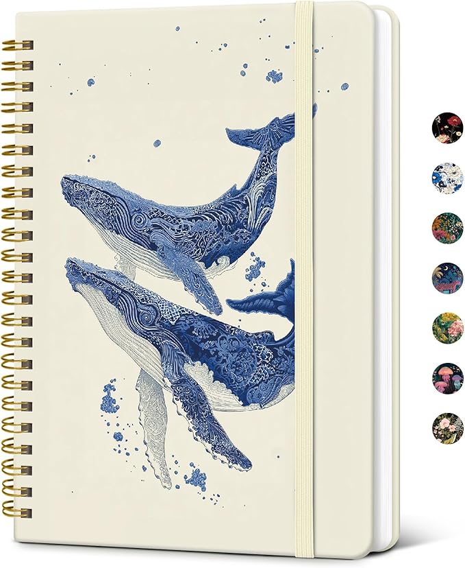 Taja Lined Spiral Notebook Journal for Women A5(5.8" × 8.3"), Cute Hardcover Notebook for Work, School & Note Taking, Pretty College Ruled Journal for Writing, 140 Pages, Ocean Whales