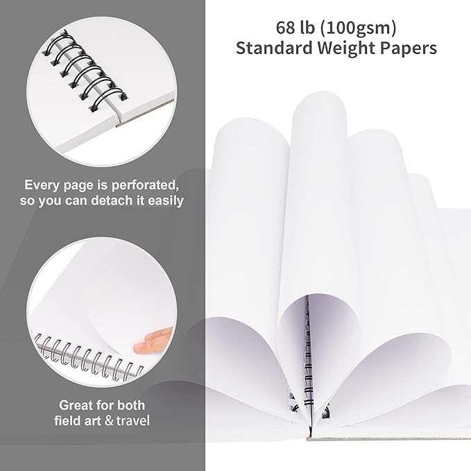 FIXSMITH 9"X12" Sketch Book | 200 Sheets (68 lb/100gsm) Sketchbook| 2 Pack (100 Sheets Each) |Acid Free Drawing Paper | Spiral Bound Sketchpad for Beginners,Artists & Professionals | Bright White