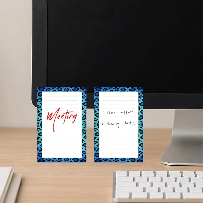 Lined Sticky Notes 4x6 in, 2 Pack Large Cute Notepads with Lines, Bright Post Memo Note Pads Big Rectangular Sticky Notes for Office Blue Cute Leopard