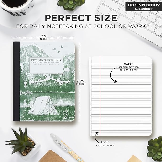 Decomposition Mountain Lake College Ruled Composition Notebook - 9.75 x 7.5 Journal with 160 Lined Pages - Notebooks for School Supplies, Home & Office - 100% Recycled Paper - Made in USA