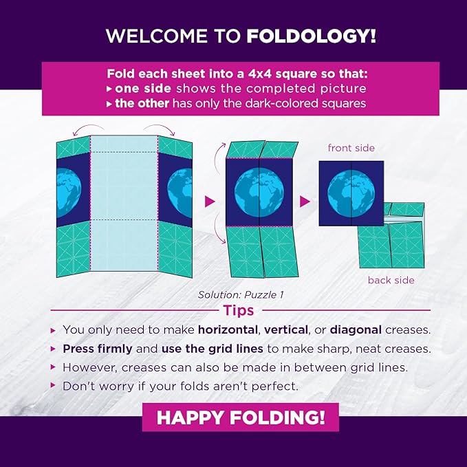 FOLDOLOGY - The Origami Puzzle Game! Brain Teasers for Tweens, Teens & Adults | Travel Game, STEM Toy | Fold the Paper, Complete the Picture | 100 Puzzles | Gift for Ages 10+