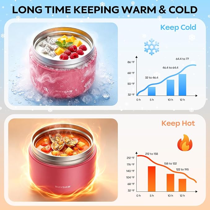 14 oz Kids Thermo for Hot Food, Leakproof Insulated Vacuum Jar/Pink | 316 stainless steel wide mouth buckle lid BPA free pasta soup small hand friendlly keep food hot and cold school lunch picnic
