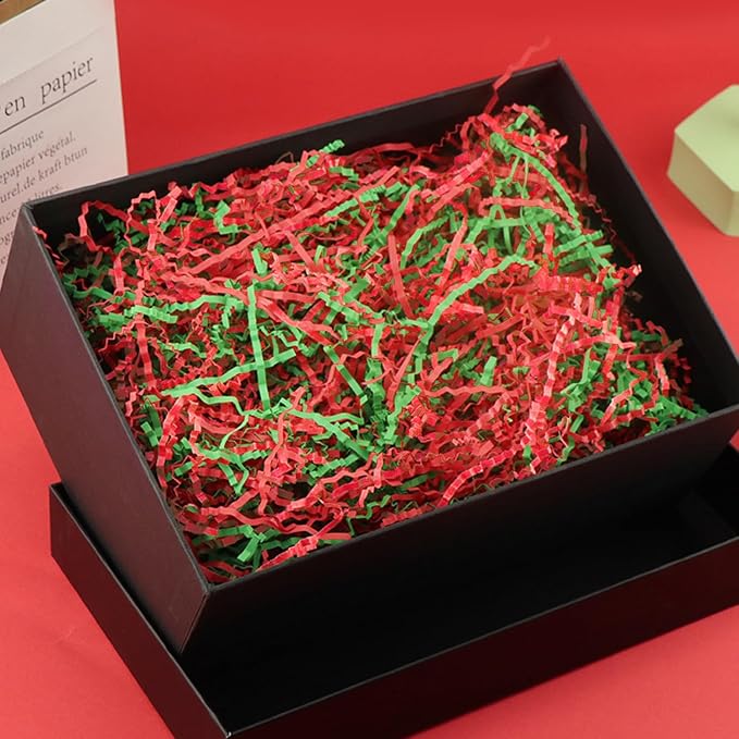 Uptotop 5oz Crinkle Cut Paper Shred Filler for Gift Wrapping, Gift Basket Filling, Perfect for Birthday, Christmas, Thanksgiving, Halloween, Easter, Valentine's Day, Mother's Day, Father's Day, Wedding & Holiday Decor, Red and Green (5 oz)