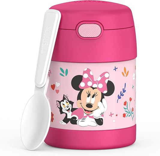THERMOS FUNTAINER Insulated Food Jar, 10 Ounce, Kid Friendly Food Jar with Foldable Spoon, Preschool Minnie