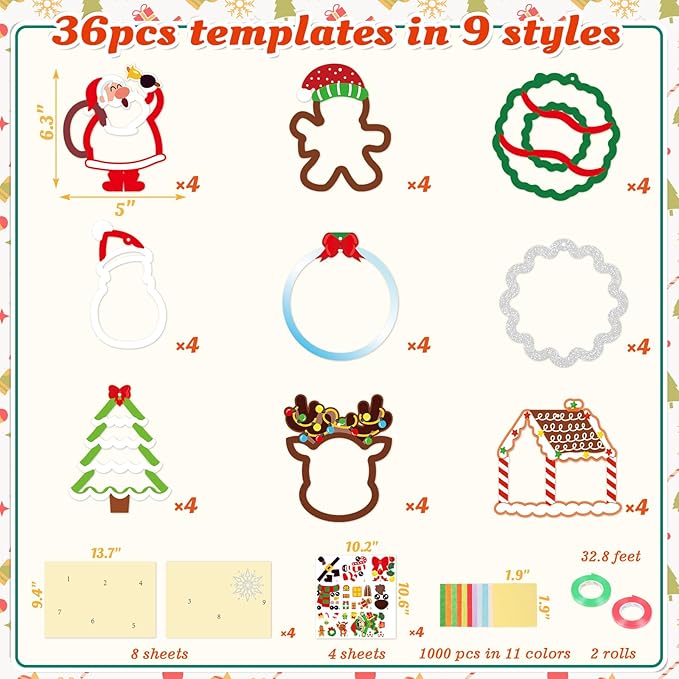 Renbuzhu 36PCS Christmas Crafts Bulk: Xmas Paper Suncatchers DIY Kit for Winter Holiday Activities Decorations, Window Stained Glass Effect Art Ornaments