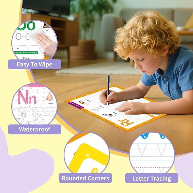 ABC Handwriting Drawing Practice Cards,Alphabet & Number Dry Erase Board for Kids,Phonics Sight Word Flash Card,Letter Practice for Kindergarten,Perfect for Preschool, Homeschool & Kindergarten