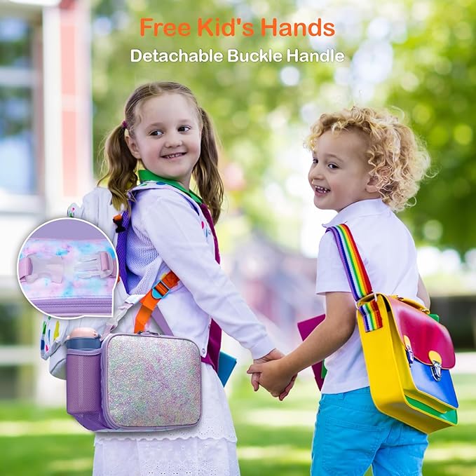 Bagseri Kids Lunch Bag Girls - Thermal Insulated Lunch Box Tote with Water Bottle Holder, Reusable Leak-Proof Kids Lunch Box for Daycare & School, Purple Tie-dye (Containers Not Included)
