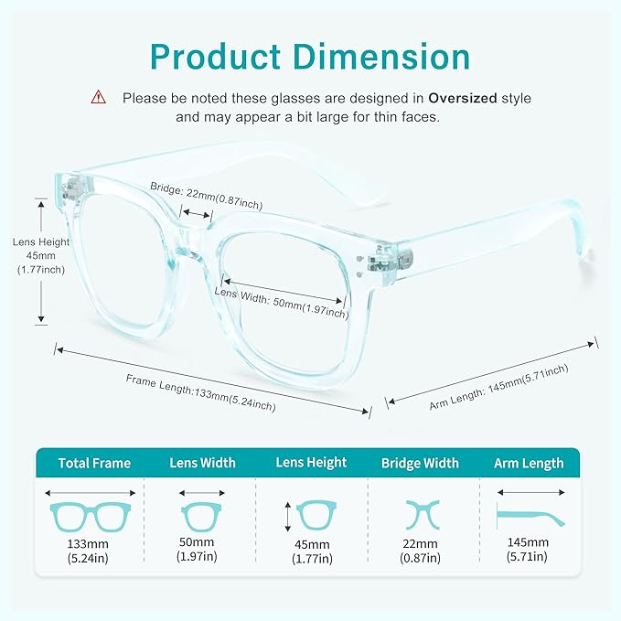 Madison Avenue Oversized Blue Light Blocking Glasses for Women Fashion Blue Light Blockers Anti Eyestrain & UV Protection Computer Eyeglasses (Light Blue)