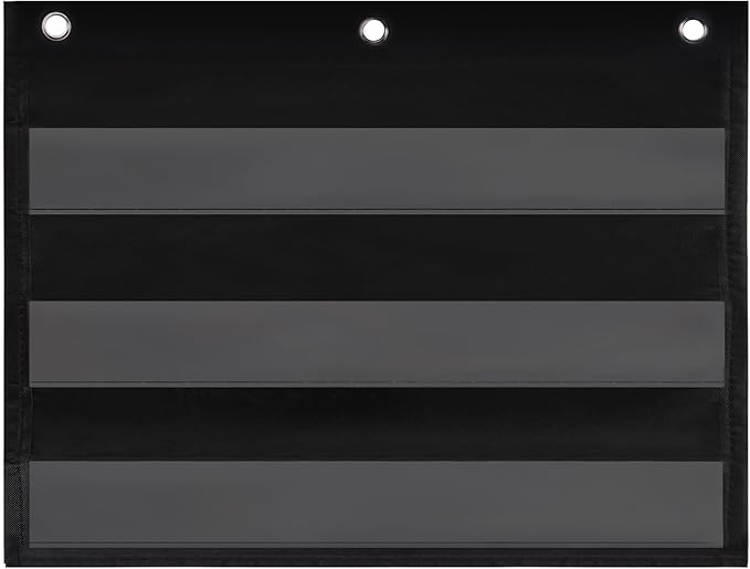 Essex Wares - 17" Wide x 11" Tall Pocket Chart, Black - Sturdy Pocket Chart for Classroom for Sentence Strips - Easy to Use & Hang, Reusable Black Pocket Chart