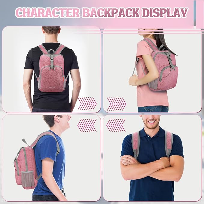 ZOMAKE Lightweight Packable Backpack, 10L Small Foldable Daypack for Hiking | Water Resistant Collapsible Backpacks for Women Men, Everyday Carry, Multi Compartment Storage, Adjustable Strap(Pink A4)