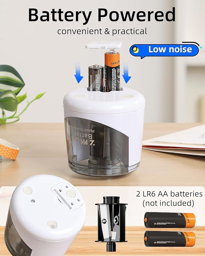 ZMOL Battery Powered Electric Pencil Sharpener,Small Battery Operated Pencil Sharpeners Portable,Fast Sharpen, Suitable for No.2/Colored Pencils(6-8mm), School/Classroom/Office/Home White