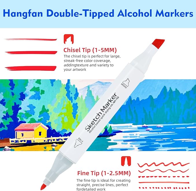 HOMESILMO-48 Color Double Head Alcohol Marker Set, Fine Chisel, Dual Effect Design, Art Marking, Professional Painting Marking, Adult Coloring Book | Coloring | Painting |, Artist Set.