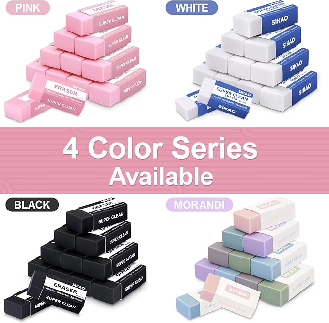 Morandi Erasers, 12 Pack Aesthetic Block Pencil Erasers – Soft Neutral Colors, Smudge-Free Latex-Free Erasers for School, Office, Journaling & Drawing