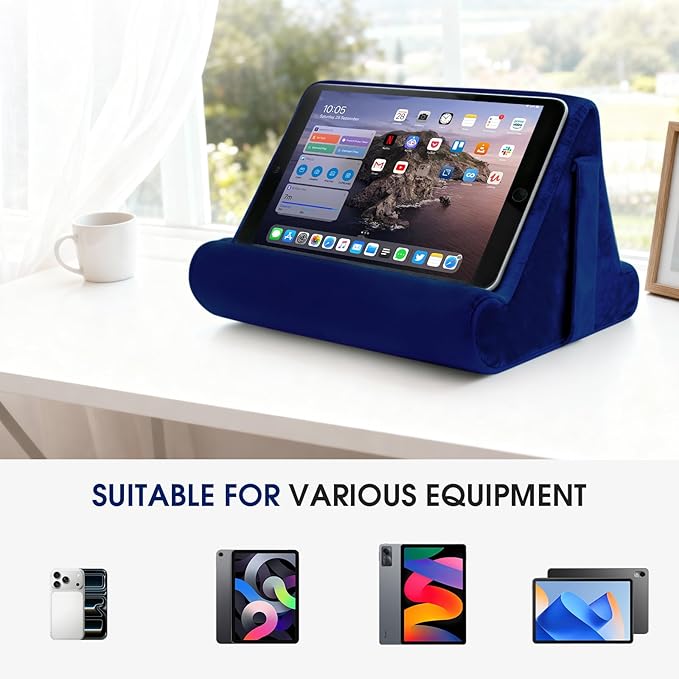 2pcs Multi-Angle Tablet Holder Cushion Stand with Net Pocket & Black Color Phone Stands Upgraded Tablet Pad Support for Phone,Pad,Books (Navy Blue)