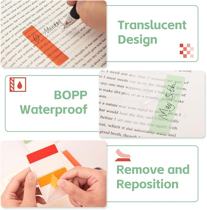 KICNIC Sticky Tabs 960 Pcs 2Inch, Pastel Book Tabs, Adhesive BOPP Page Tabs, Transparent Annotation Labels, Tabs for Notebooks, Small Markers for School, College, Office (12 Colors)