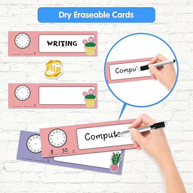 Mewise Large Personalized Daily Schedule Pocket Chart for Kids - Oversized Cards Classroom & Homeschool Calendar Organizer, Teacher Supplies, Back to School (Black)