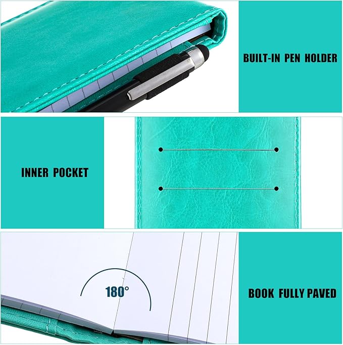 Outus 10 Pcs Mini Pocket Notepad Holder Set Included Small Leather Pocket Notebook Holder with 50 Lined Sheets, Metal Pen, 8 Pcs 3 x 5 Inch Memo Book Refills, 30 Lined Paper Per Note Pad (Bright Blue)
