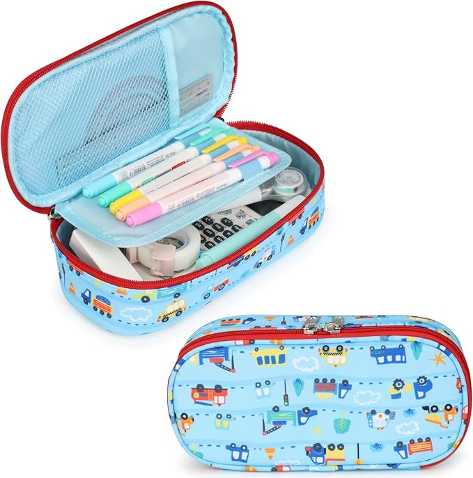 Cambond Cute Pencil Case for Boys - School Pencil Pouch Kids, Blue Cars | Pencil Case for Kids Big Capacity Organizer Bag for Staionary, Aesthetic School Supplies Boys,Water-Resistent Pen Bag
