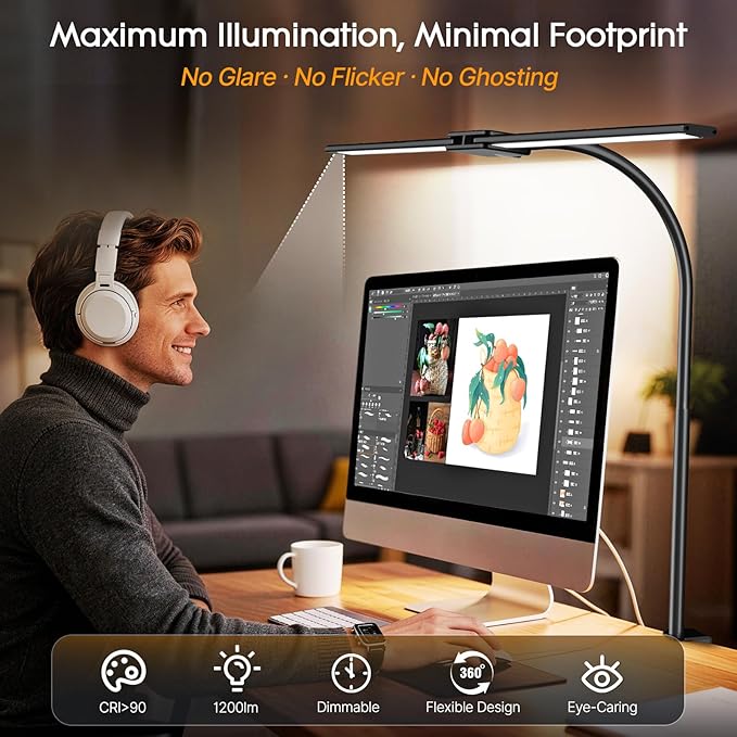 Syrinx Eye-Caring LED Desk Lamp, Modern Architect Desk Lamp with Gesture Switch/Wired Control, Ultra Bright Desk Light with Memory/Timer, 50 Adjustable Lighting Modes for Home Office Crafting Reading