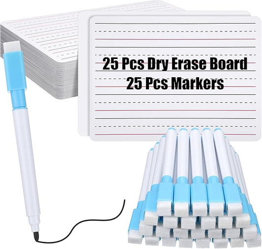 ReliThick 25 Pcs Lined Dry Erase Board with Markers 9 x 12 Double Sided Whiteboards Dry Erase Lapboards with Lines Ruled Writing Board Handwriting Practice