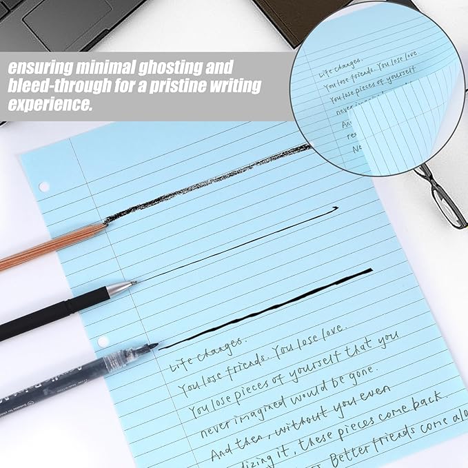 HIBOX Loose Leaf Paper Wide Ruled Notebook Paper, 100 Sheets 8"x10.5" Filler Papers Blue, 3-Hole Punched Binder for Back to School & College Supplies, Fights Ink Bleed, Office Planners