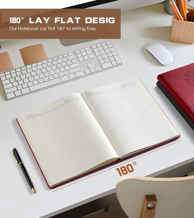 Lined Journal Notebook for Women Men,256 Thick Pages,A5 Hardcover Vintage Leather Journal for Writing,Travel,Business,Work, School,College Ruled Notebooks for Note Taking,Daily Diary 5.7"×8.3"