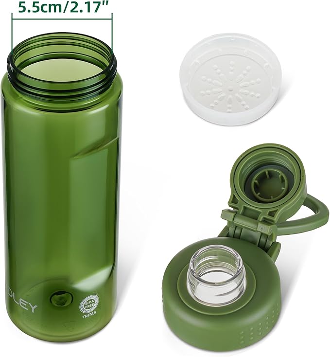 OLDLEY Water Bottles 20oz BPA Free Tritan Water Bottle with Carry Handle and Spout Lid, Leakproof Kids Water Bottle for Home,Travel, School, Outdoors, Olive Green