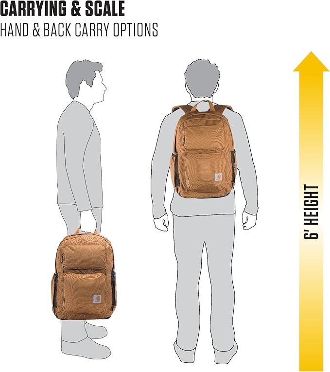 Carhartt 28L Dual-Compartment Backpack, Durable Pack with Laptop Sleeve and Duravax Abrasion Resistant Base, Carhartt Brown