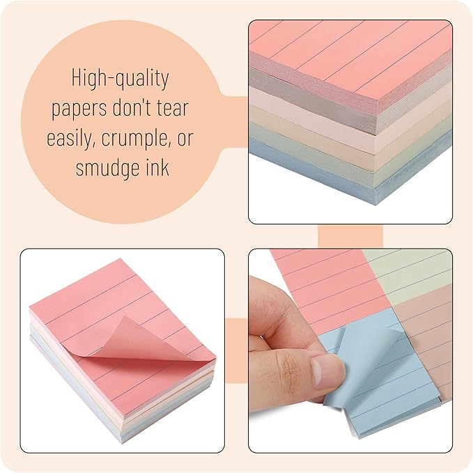 Mr. Pen- Small Lined Sticky Notes, 1.5" x 2", 6 Pads, 60 Sheets/Pad, Vintage Color, Small Sticky Notes with Lines, Ruled Post Stickies, Memo Pads, Self-Stick Note Pad for Office, School, Home, Study