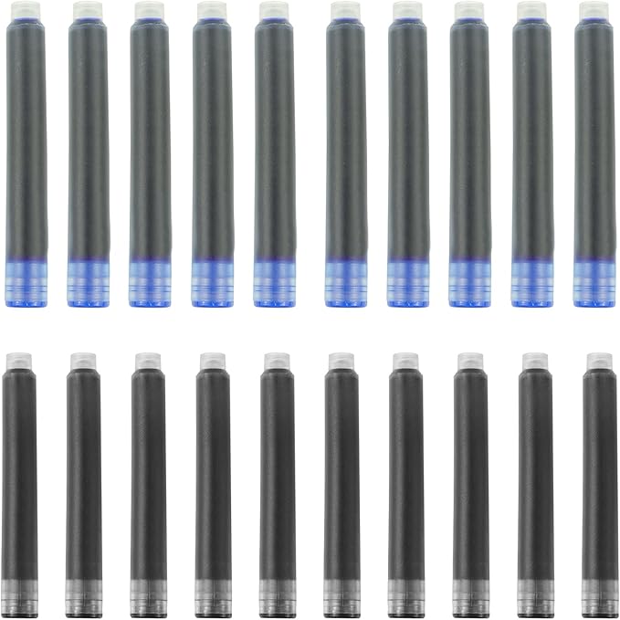 YUNCHUN 20PCS Fountain Pen Ink Refills, 3.4 mm Ink Cartridges Sets for Hongdian, Ink Pen Writing Supplies International Standard Ink Refills, Smooth Writing, Large Capacity and Easy Carry Black + Blue