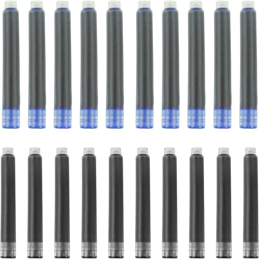 YUNCHUN 20PCS Fountain Pen Ink Refills, 3.4 mm Ink Cartridges Sets for Hongdian, Ink Pen Writing Supplies International Standard Ink Refills, Smooth Writing, Large Capacity and Easy Carry Black + Blue