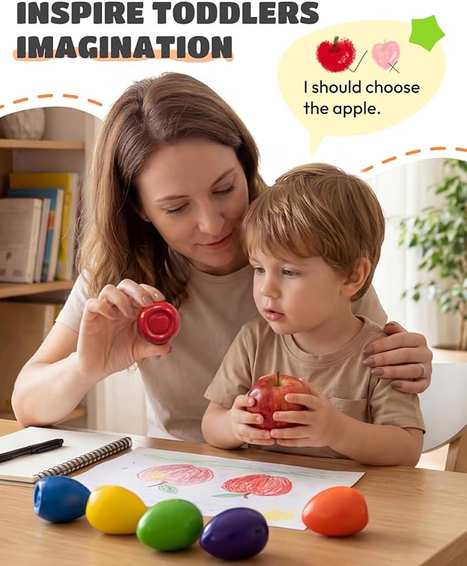 JUPITEARTH 6 Colors Egg Crayons for kids, Palm-Grasp Non Toxic Jumbo Washable Crayons for Kids, Fat Brain Toys for Art Supplies and Perfect Gifts for Boys and Girls