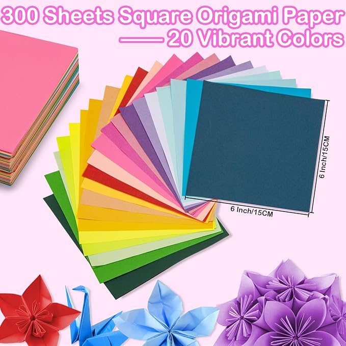 MAQIHAN Origami Paper 6x6 300 Sheets Bulk - Double Sided Color Paper Craft Kit for Adults Teens DIY Arts and Crafts, 20 Colorful Craft Paper Sheets for Scrapbook, Classroom Art Supplies Gifts