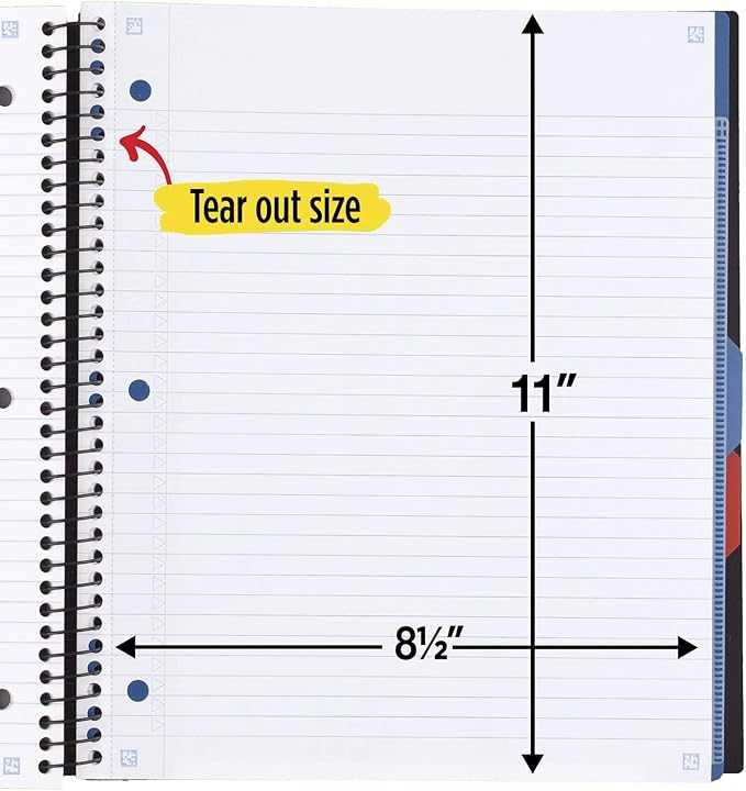 Five Star Advance Spiral Notebook + Study App, 3 Subject, College Ruled Paper, 8-1/2" x 11", 150 Sheets, Spiral Guard, Movable Tabbed Dividers, Black (73132)