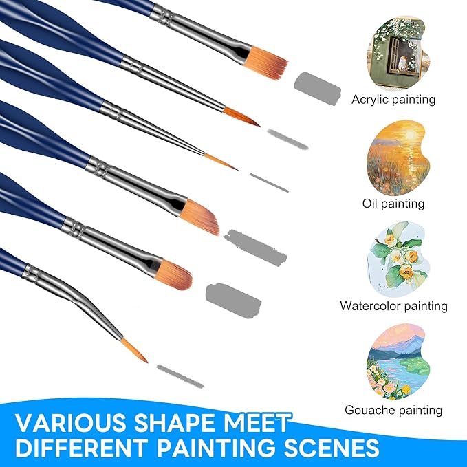 Detail Paint Brushes Set - 15pcs Miniature Paint Brushes, Art Painting for Acrylic Watercolor Gouache Oil & Face Painting, Models, Craft, Figurine and Paint by Number Kit for Adults (Deep Blue)