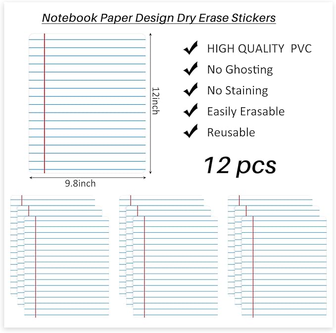 Lincia 12 Pcs Dry Erase Whiteboard Stickers for Classroom Table Classroom Decor Colorful Stickers for Whiteboard Wall Decor Removable Dry Erase Circles for School Teacher Supplies(Rule, Simple)