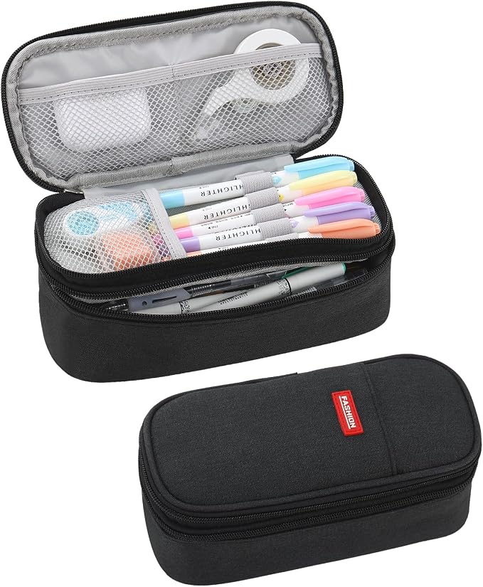 Large Pencil Bag for Boys Teens Kids School Zipper Pencil Pouch Black | Organizer Aesthetic Pencil Case Big Stationery Pencil Box for School Office, Wear-resistant Fabric, Large Capacity Design