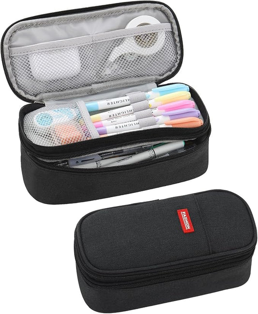 Large Pencil Bag for Boys Teens Kids School Zipper Pencil Pouch Black | Organizer Aesthetic Pencil Case Big Stationery Pencil Box for School Office, Wear-resistant Fabric, Large Capacity Design