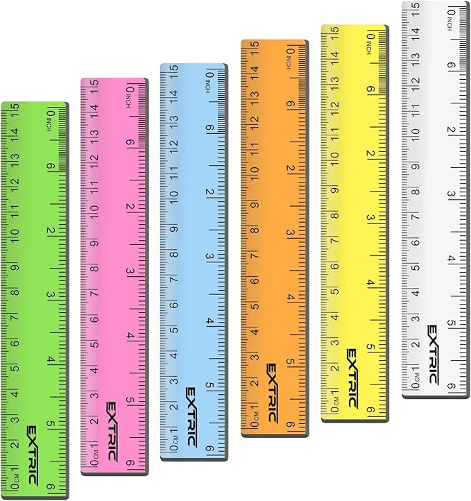 Rulers 6 Inch Bulk Classrom, 6 Count Rulers for Kids Assorted Colors, Clear Ruler Metric and Inches, Shatterproof Mini Ruler for Kids