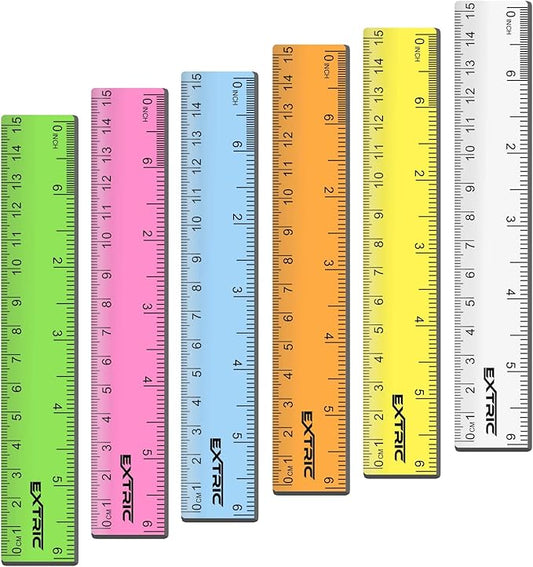 Rulers 6 Inch Bulk Classrom, 6 Count Rulers for Kids Assorted Colors, Clear Ruler Metric and Inches, Shatterproof Mini Ruler for Kids