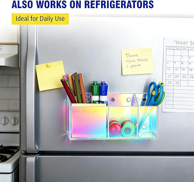 Magnetic Dry Erase Marker Holder for Whiteboard, Anti-slip Magnet Pen Holder for Fridge Refrigeator, Acrylic Pencil Holder for Classroom Teacher, Office Accessories, LockerOrganizer(Colorful)